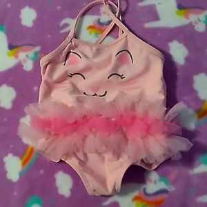Pink cat tutu baby bathing suit size 18 months